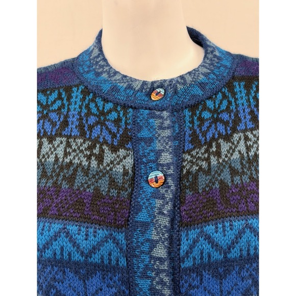The Alpaca Connection Sweater Womens Small Blue Cardigan Fair Isle Knit Handmade - Picture 2 of 10